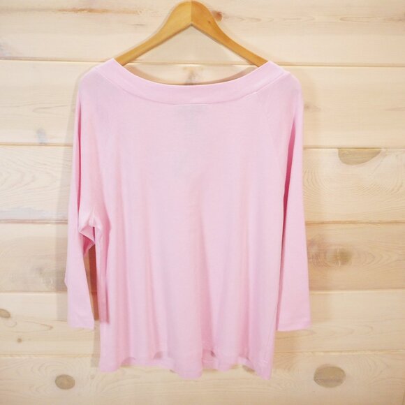 NWT Venezia Women's size 18/20 Pastel Pink V-neck Top 3/4 Sleeve Jeweled Brooch - Picture 3 of 11